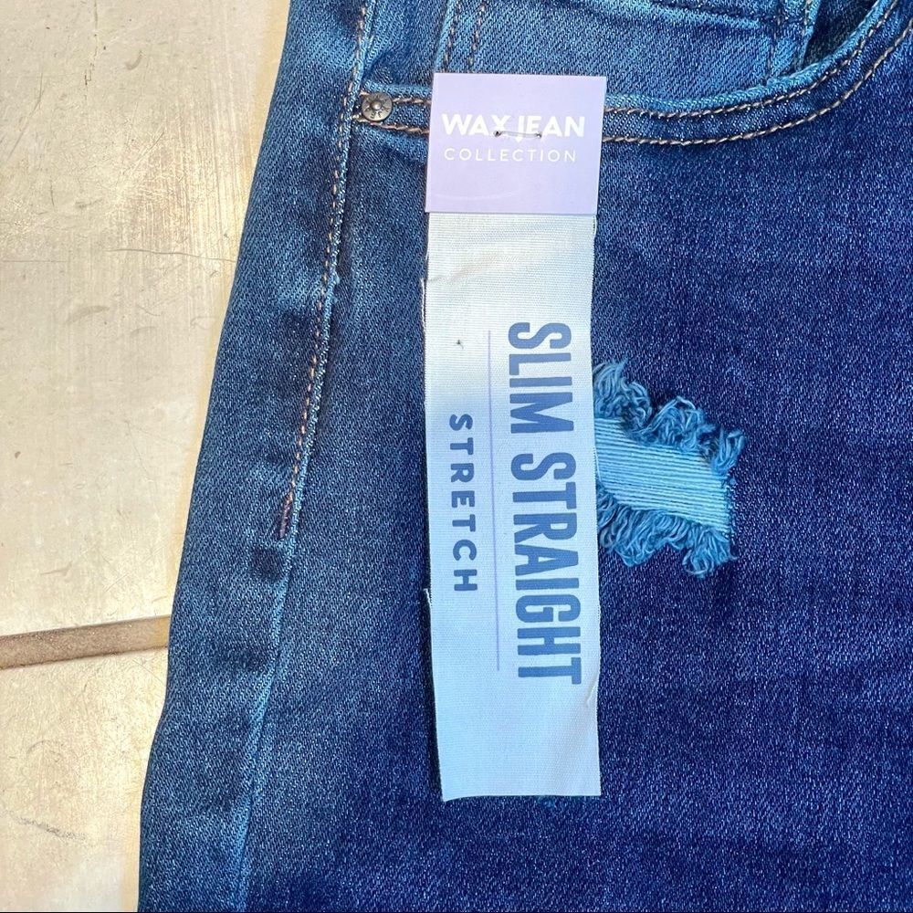 NWT WAX Jean Collection Distressed Slim, Stretch Straight Leg Blue Jeans - Picture 6 of 16